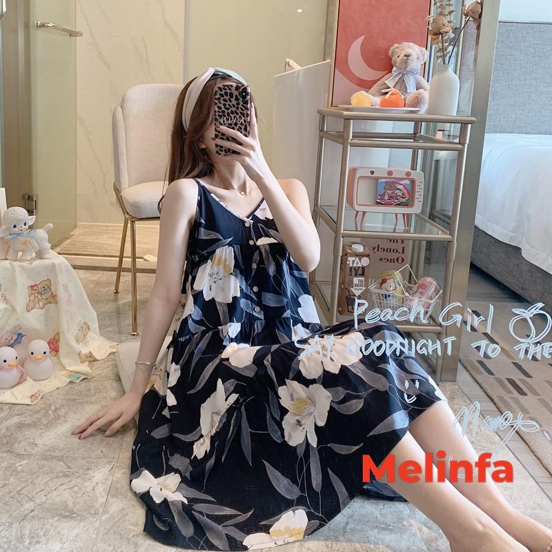 Váy ngủ hai dây nữ, đầm ngủ mặc nhà nữ cổ V dáng chữ A rộng rãi chất vải lanh lụa cotton thoáng mát nhiều màu mã V0251