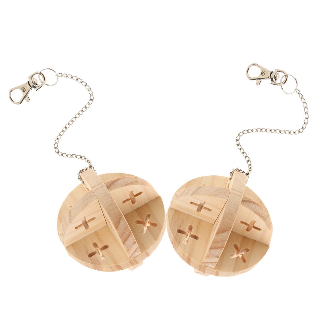 2x Natural Wooden Ball Chew Toy for Bird Parrot Hamster Rabbit Chinchilla