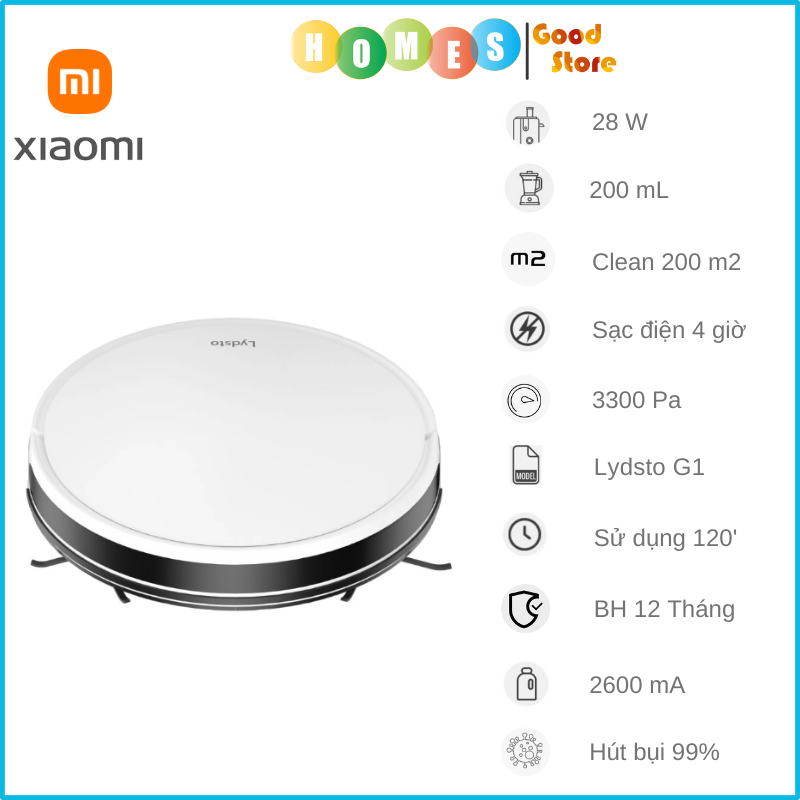 Robot Hút Bụi Lau Nhà Xiaomi Lydsto R3 Siêu Mỏng Chỉ 7 Cm Đổ Rác Tự Động Khử Trùng Ozon Diệt Khuẩn Thời Gian Làm Việc 150 Phút Diện Tích Hoạt Động 200 m2 Công Suất 50 W - Hàng Chính Hãng