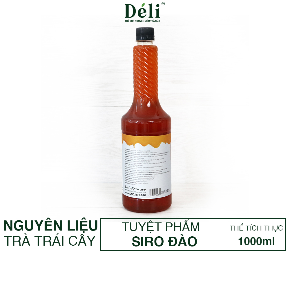 Siro Đào Déli chai 350ml [CHAI NHỎ TIỆN LỢI] HSD:12 tháng, nguyên liệu pha chế trà trái cây, soda, làm thạch rau câu,...