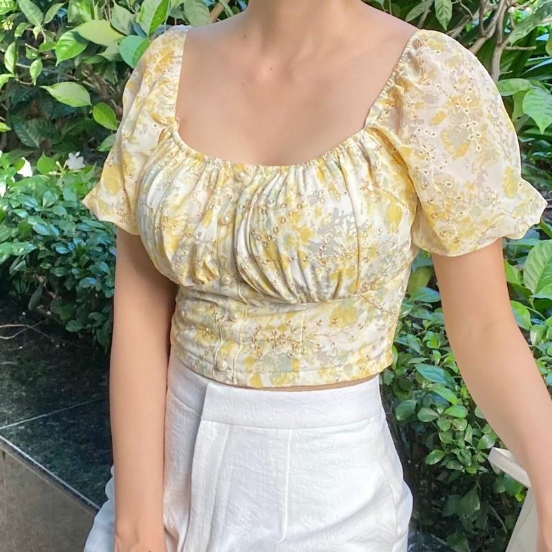 áo croptop nhún ngực tay phồng - AUDREY STUDIO