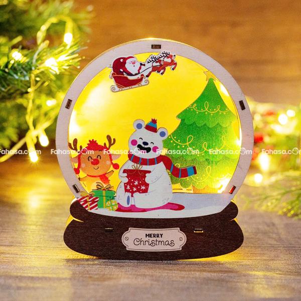 Đèn Gỗ Trang Trí Giáng Sinh - Bách Mộc - Quả Cầu Gấu Trắng