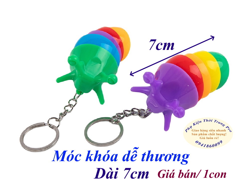 Móc khóa hình con sâu nhiều màu , Độc đáo, Siêu đáng yêu, Siêu dễ thương, Chất liệu pvc siêu bền