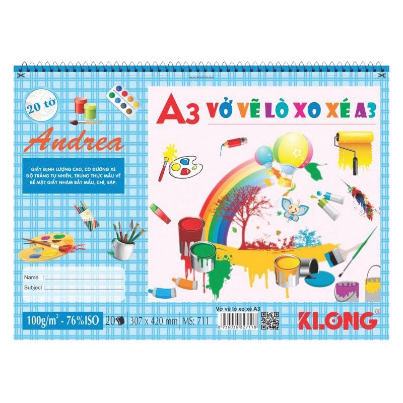 Vở vẽ lò xo xé KLONG A3 20 tờ 100/76; MS: 711