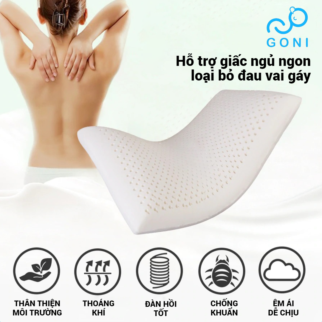 Gối Cao Su Latex Foam Goni Care 40x60cm Đàn Hồi Cao, Kháng Khuẩn, Thoáng Khí, Chống Đau Vai Gáy