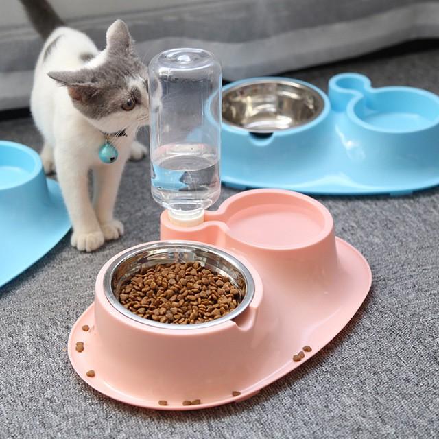 Bát ăn inox chống kiến cho chó mèo &amp; kèm bình uống nước tự động cao cấp