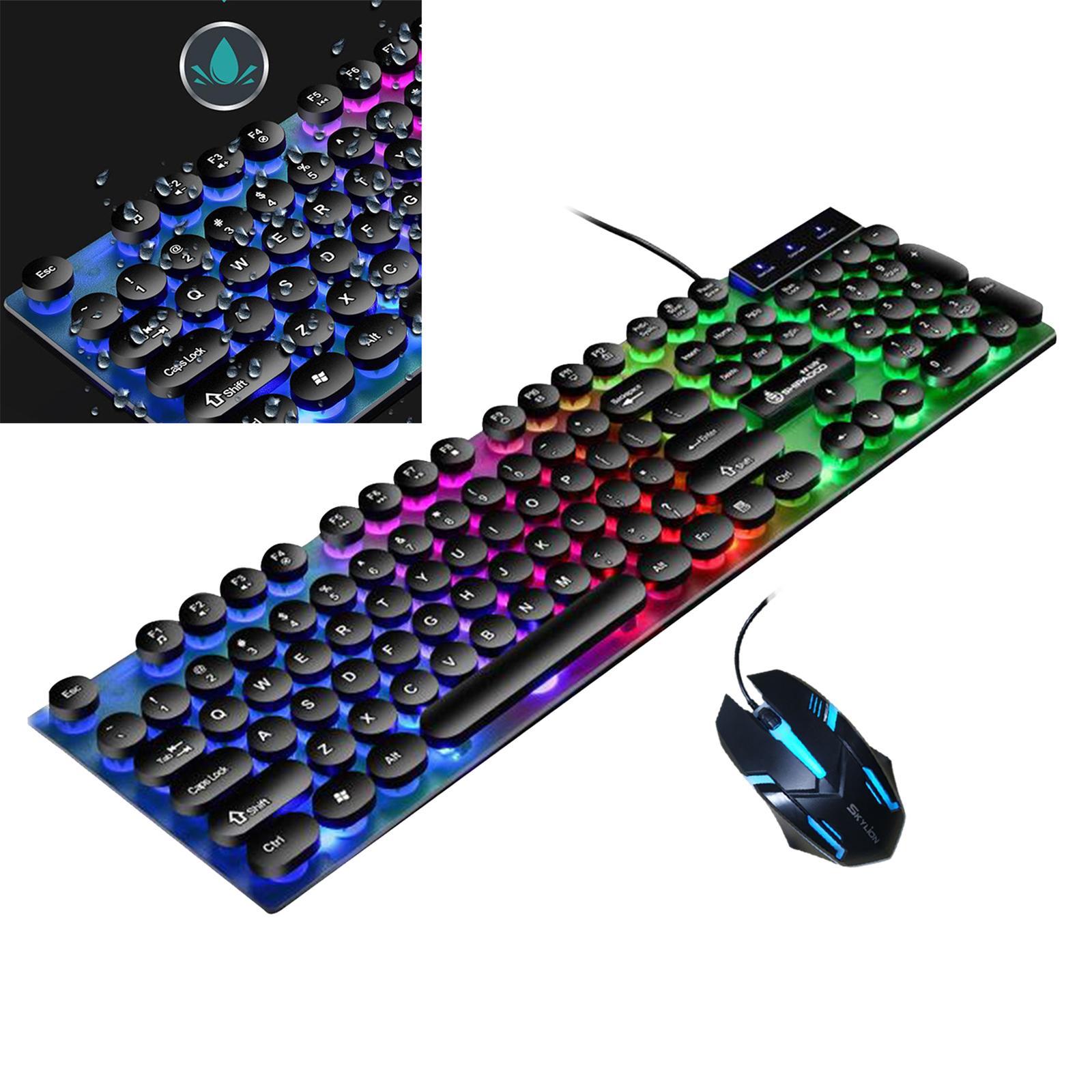 USB Wired RGB Rainbow LED Backlit Gamer Mouse and Keyboard Set