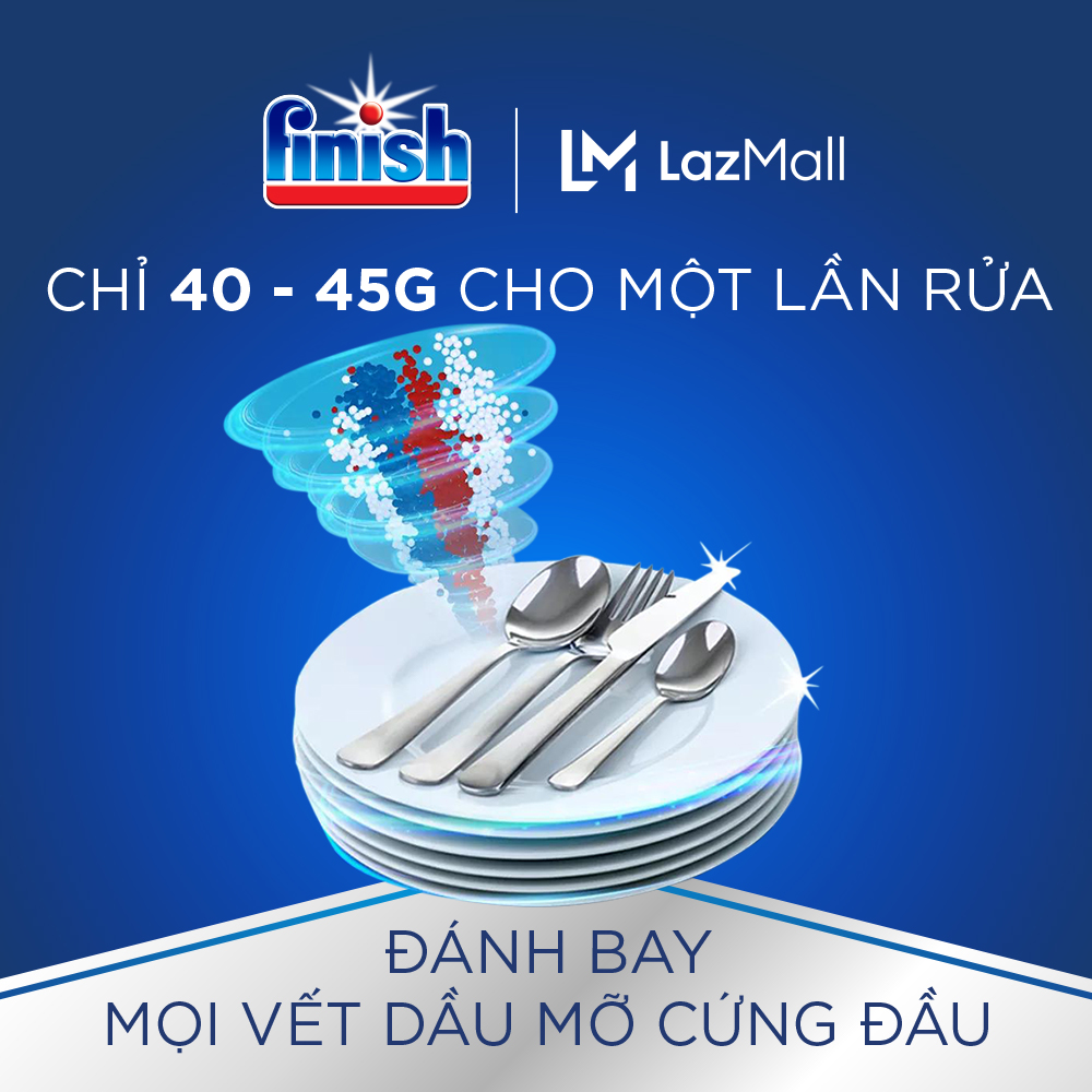 Combo 04 Bột Rửa Chén Bát Hương Chanh Finish Classic Power Powder Lemon Sparkle chai 1 kg