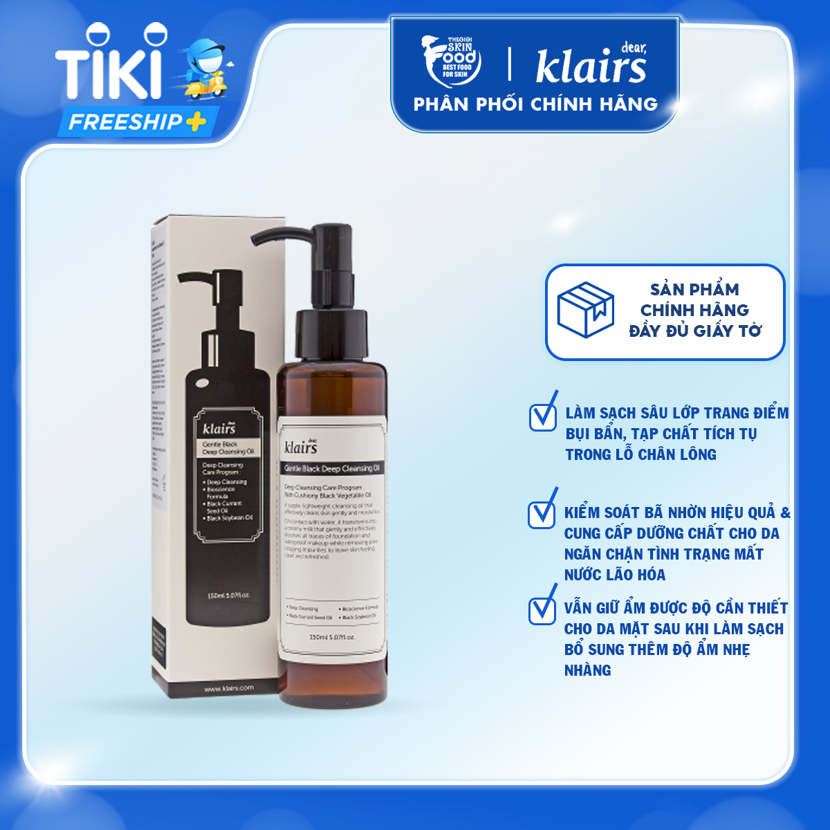 Dầu Tẩy Trang Kiểm Soát Bã Nhờn, Cho Da Klairs Gentle Black Deep Cleansing Oil