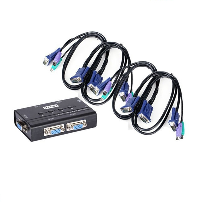 Bộ chuyển tín hiệu 4 CPU dùng 1 Màn hình KVM Switch PS/2 MT-460SL và Cáp KVM PS/2 - Hàng Chính Hãng