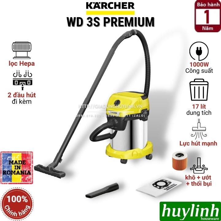 Máy hút bụi khô, ướt và thổi bụi Karcher WD3 S Premium - 17 lít - Hàng chính hãng