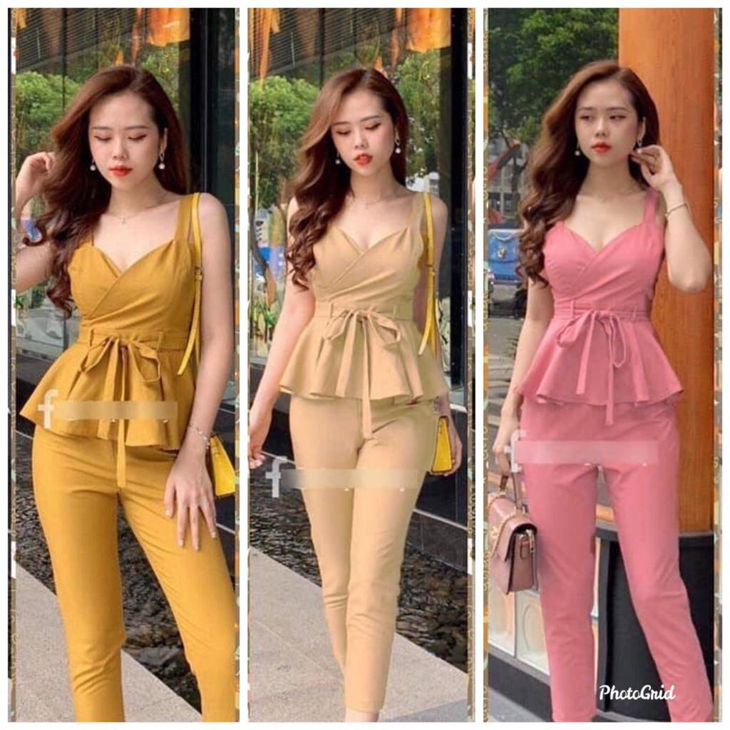 Set đồ bộ mặc nhà, kiểu dáng áo 2 dây quần 9 tất