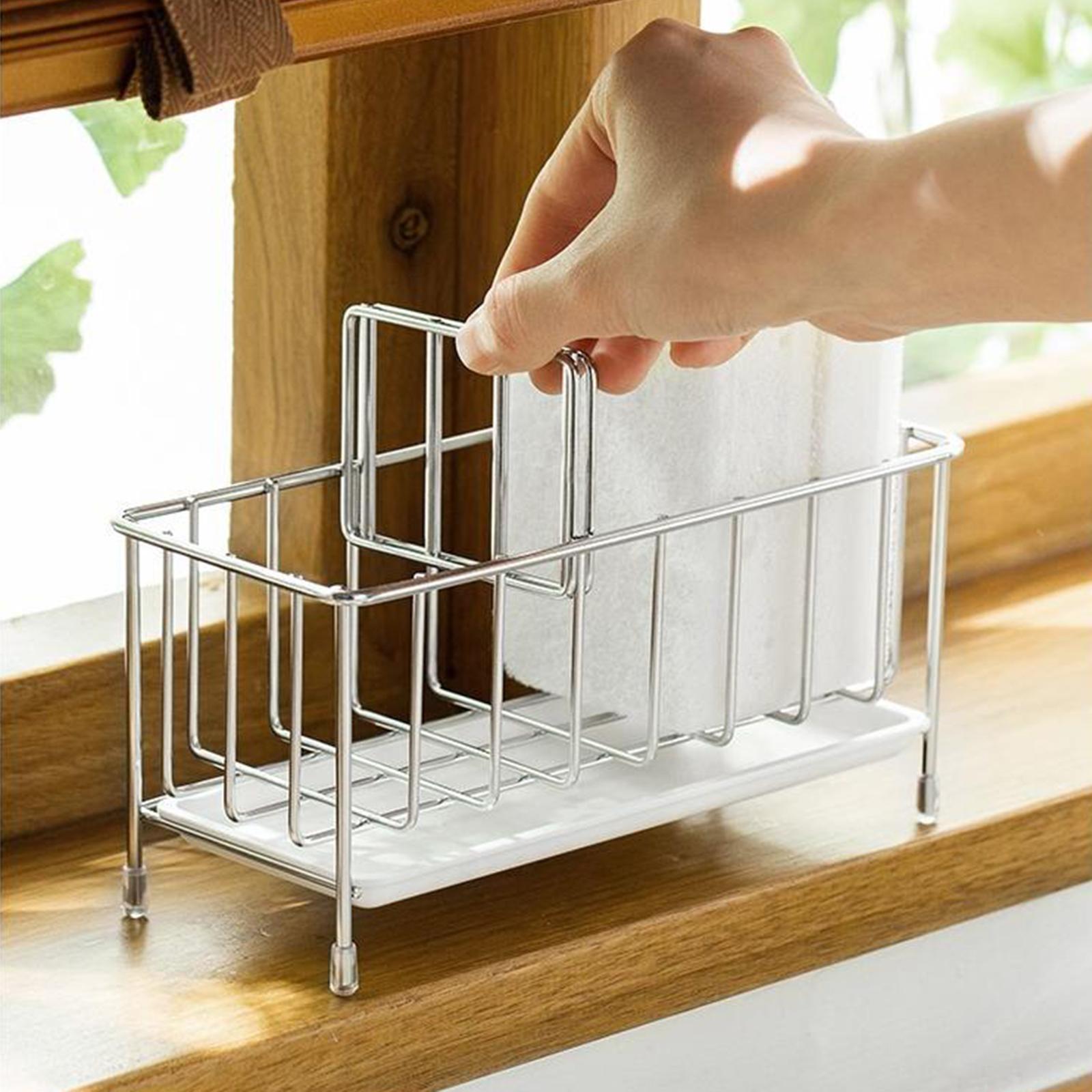 Kitchen Sponge Holder Drainer Basket Brush Soap Holder Caddy Organizer