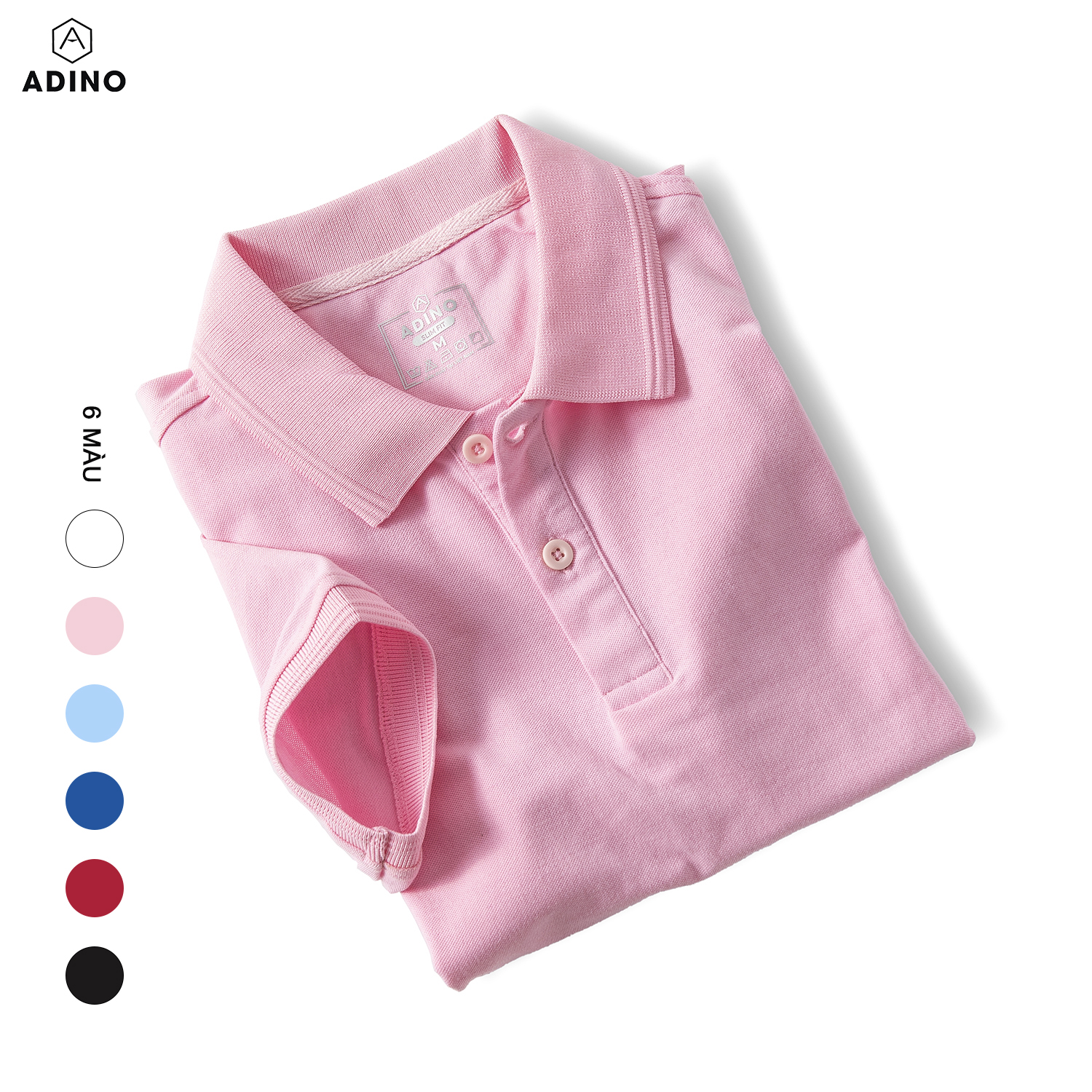 Áo polo nữ màu hồng phối viền chìm ADINO vải cotton polyester mềm dáng slimfit công sở hơi ôm trẻ trung APN03