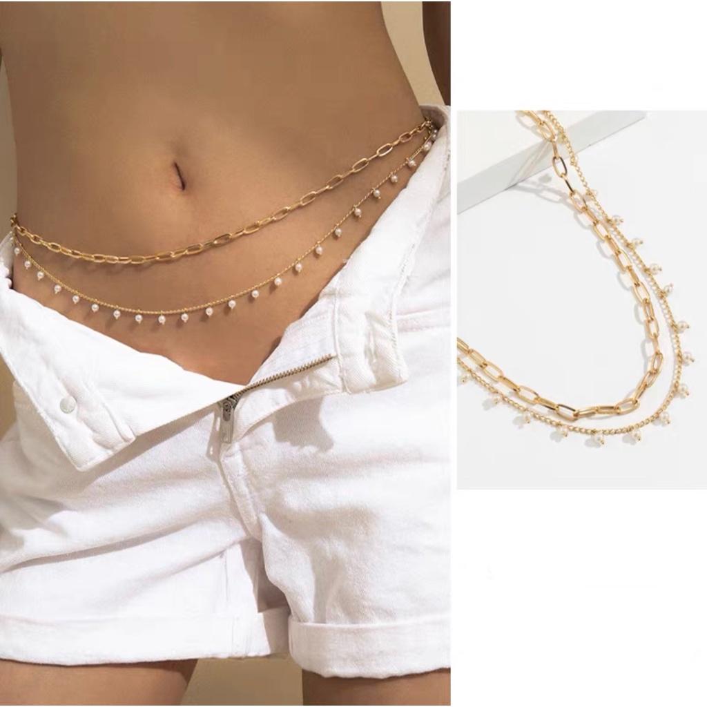 Chain xích thắt eo 2 tầng mặc phối áo croptop, bikini Xích thắt eo diện đồ hở bụng