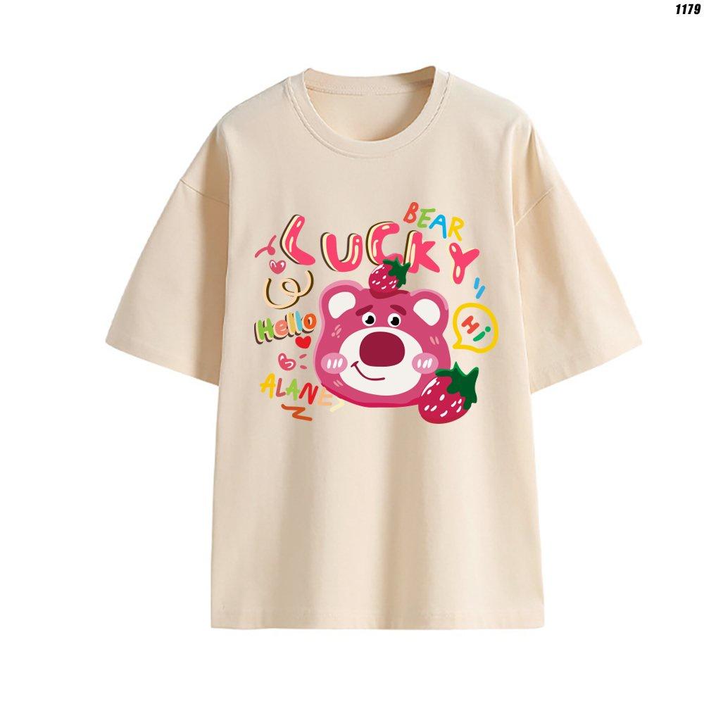 Áo thun tay lỡ unisex in hình Gấu Dâu Lucky Lotso