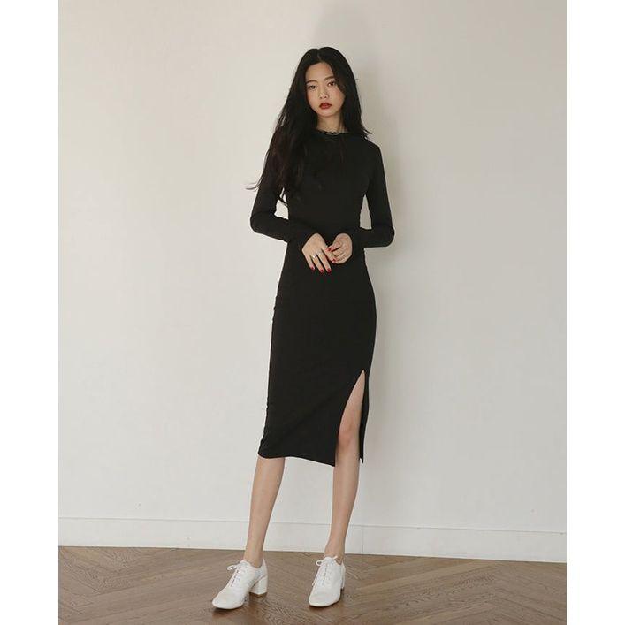 Đầm Nữ Body Đen Xẻ Vạt Chất Borip Dáng Ôm Dài Q065