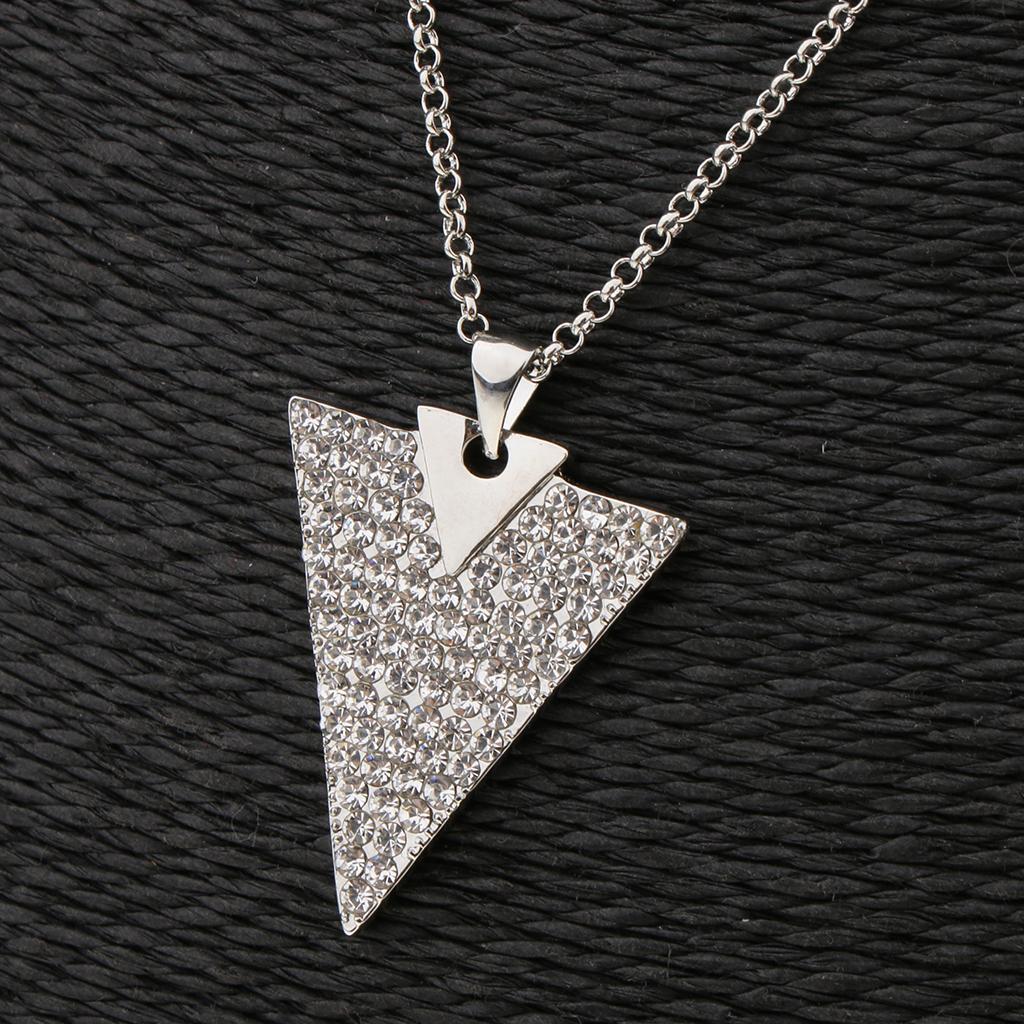 Ladies Fashion Rhinestone Triangle Pendant Silver Chain Necklace Choker