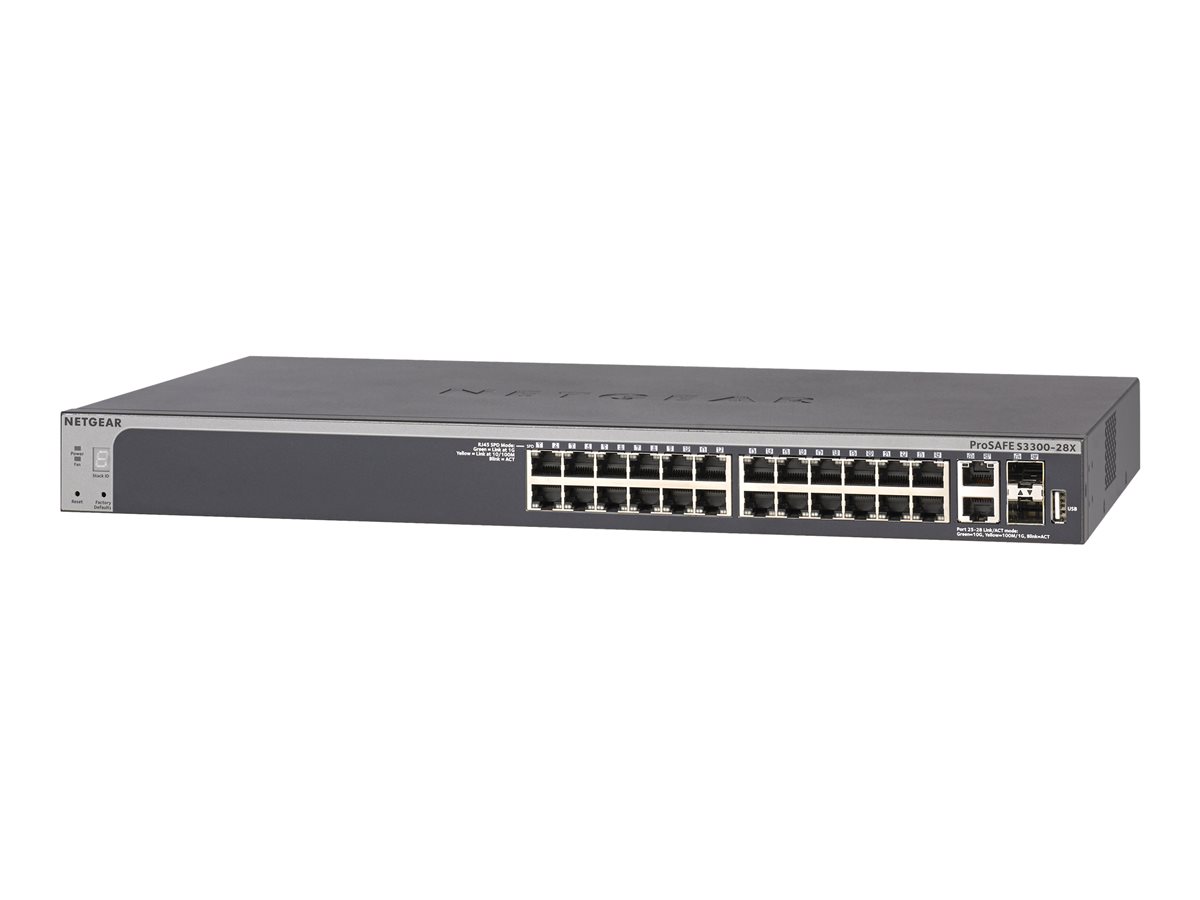 Bộ Chia Mạng Gắn Rack 24 Cổng 10/100/1000M Với 2 Cổng 10G RJ45 và 2 Cổng Quang 10G SFP+ S3300 Gigabit Ethernet Stackable Smart Managed Pro Switch Netgear GS728TX - Hàng Chính Hãng