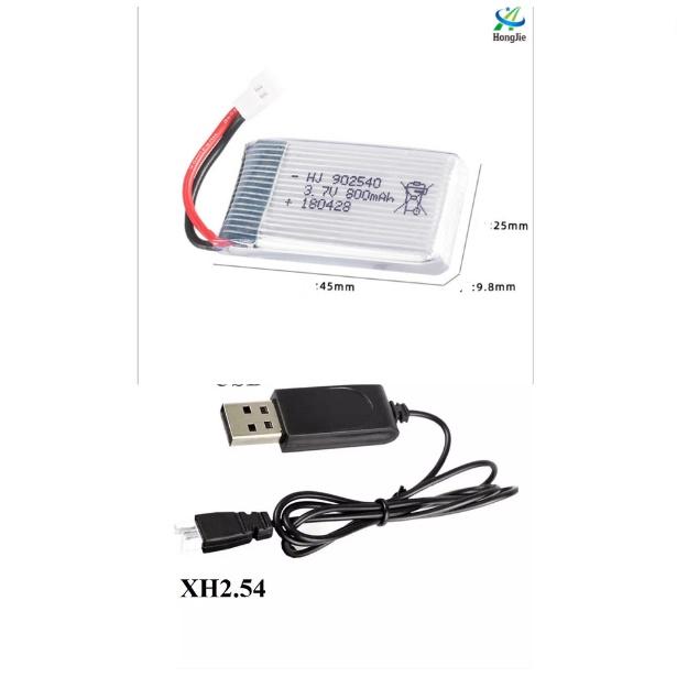 Pin và sạc usb 3.7v 800mah Máy bay điều khiển từ xa Flycam có mạch xả 25c sạc lại