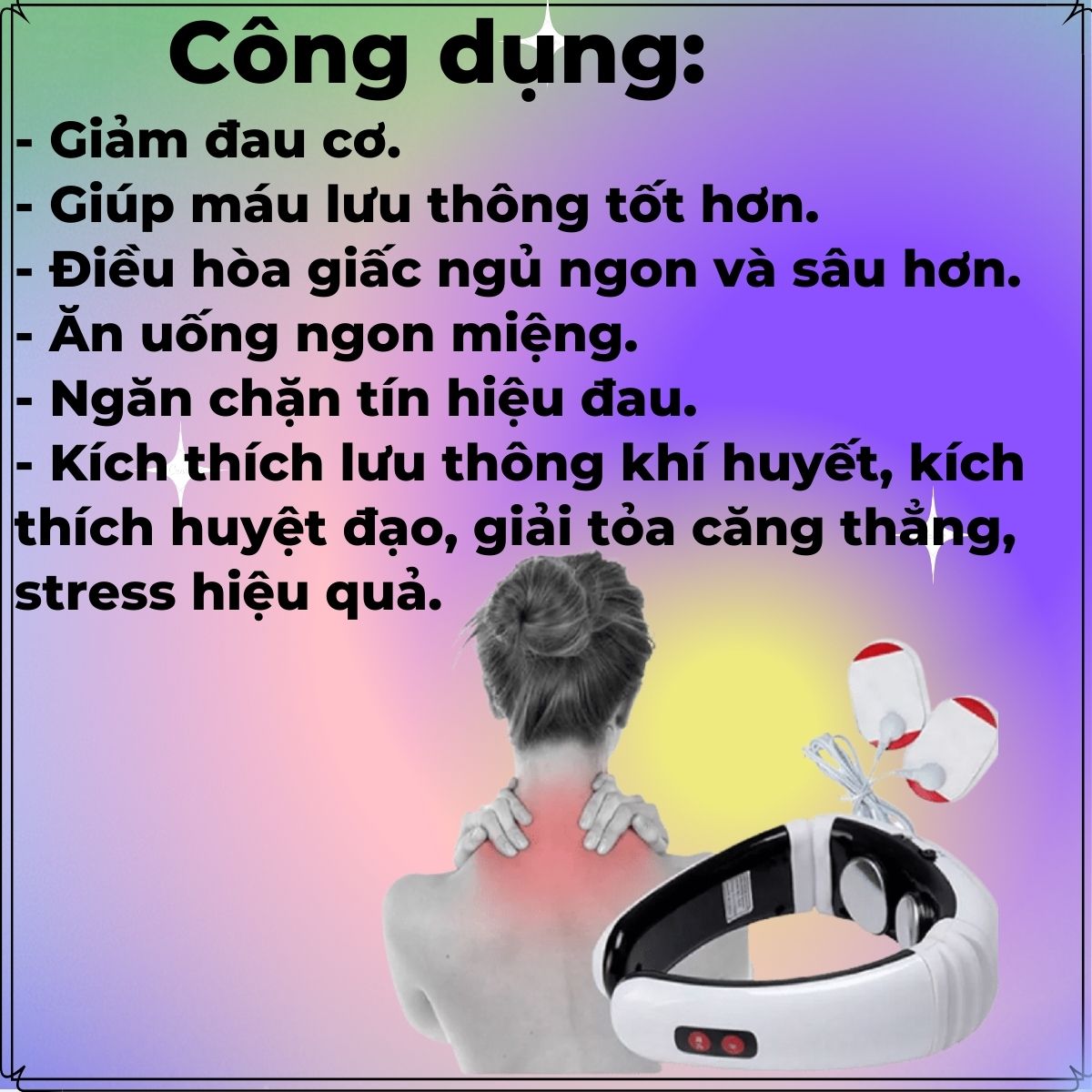 Máy Massage Cổ Vai Gáy 3D Thông Minh Sử Dụng Xung Điện Trị Liệu Kèm 2 Miếng Dán Giúp Giảm Đau Mỏi Mọi Vị Trí