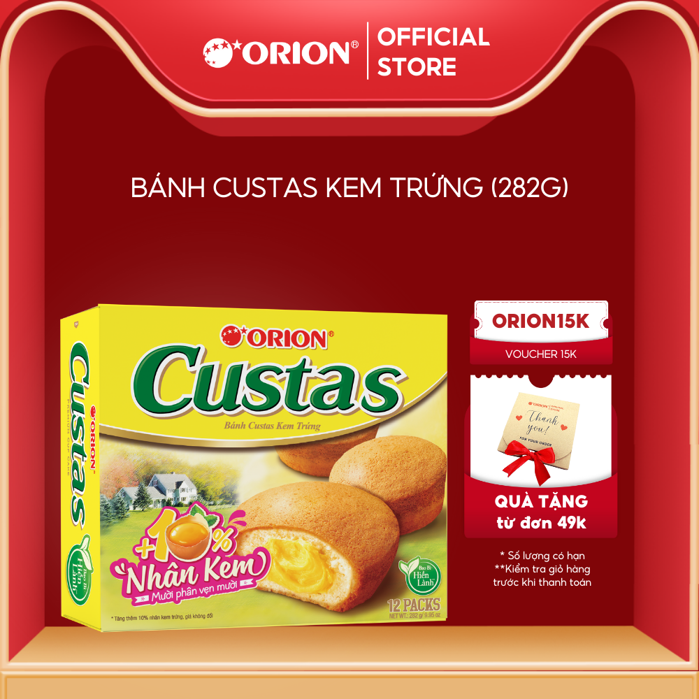 Hộp 12 gói bánh Orion CUSTAS nhân kem BƠ TRỨNG (282G)