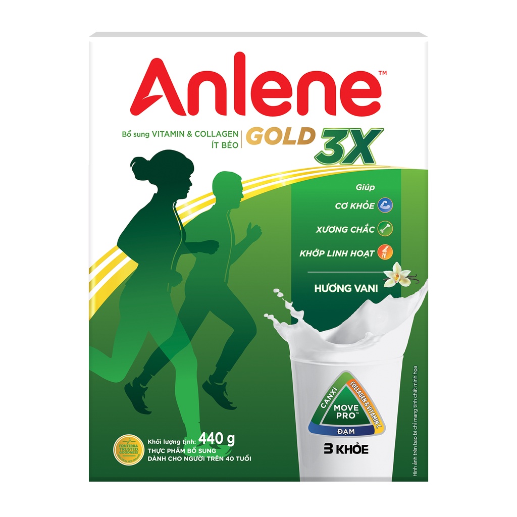 Combo 3 hộp Sữa Bột Anlene Gold 3X Hương Vanilla (Hộp Giấy 440g)