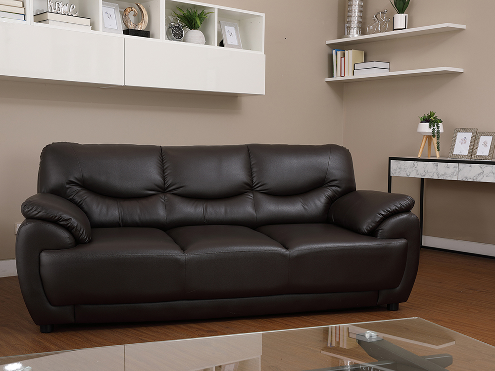 Ghế sofa 3 chỗ BOBBY/L khung gỗ bền chắc, đệm bọc da PVC cao cấp nâu sẫm | Index Living Mall - Phân phối độc quyền tại Việt Nam