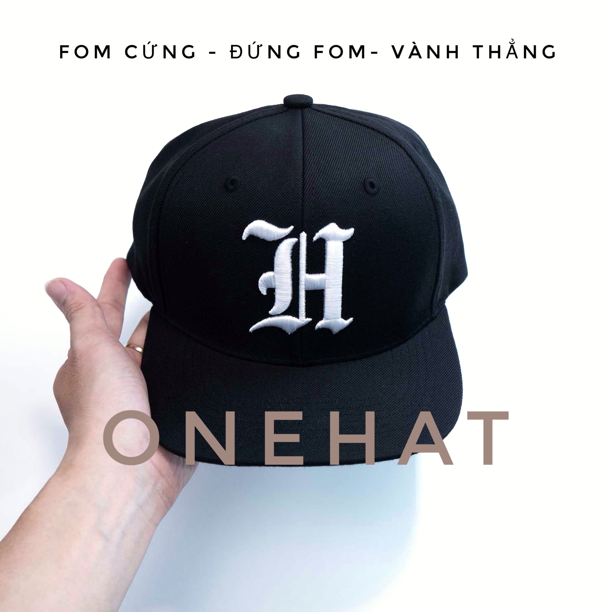 Nón snapback thêu nổi logo chữ H font chữ cổ điển chất lượng cao fom cứng đứng fom không móp méo