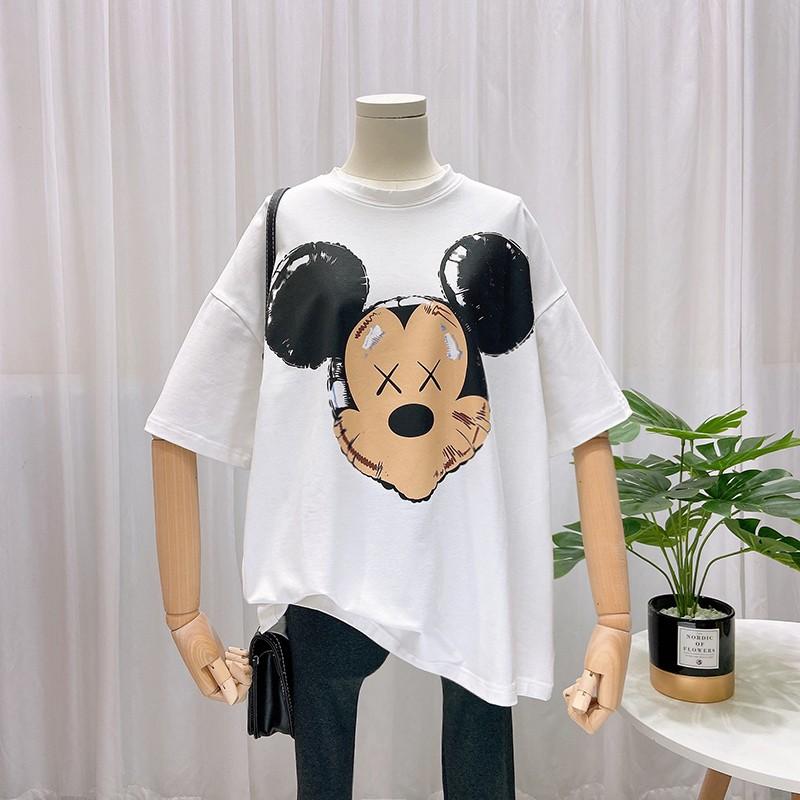 Áo Thun Tay Lỡ Phom Rộng, Unisex nam nữ 45-80kg, Gấu Mickey