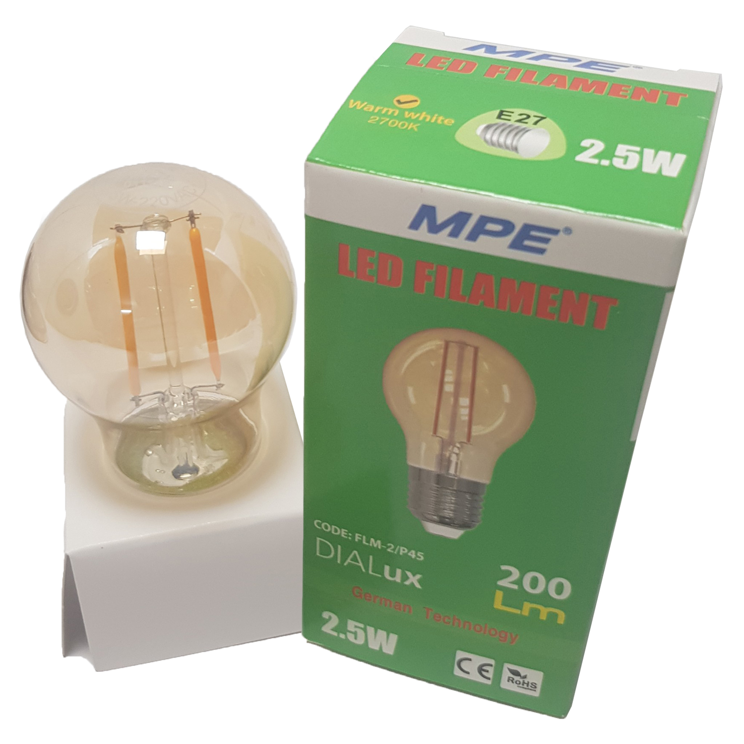 Bóng đèn LED dây tóc Edison MPE 2.5W - E27 Ø45 - Ánh sáng vàng 2700K