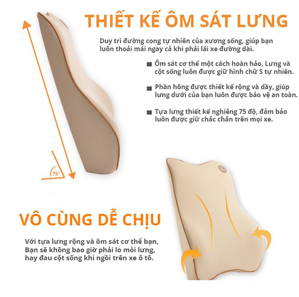 Bộ Tựa Lưng Và Tựa Đầu Ô Tô Cao Su Non Cao Cấp, Chống Mỏi Lưng, Đau Cổ