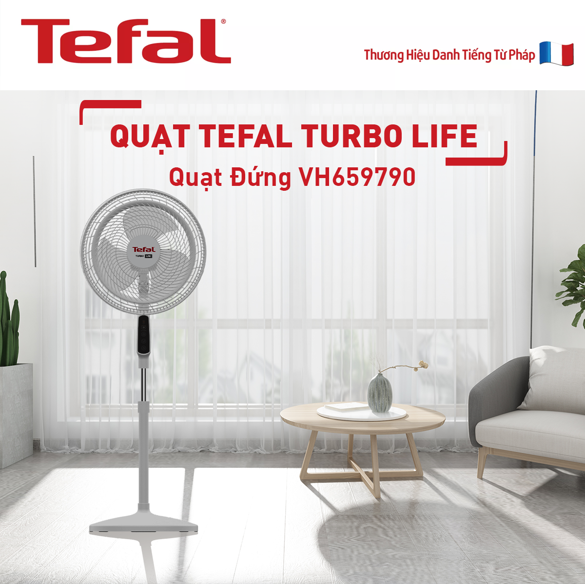 Quạt đứng có điều khiển từ xa Tefal Turbo Life VH659790 màu xám- Hàng chính hãng