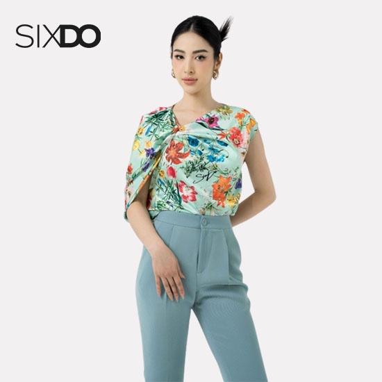 Áo kiểu nữ lụa hoa xanh SIXDO