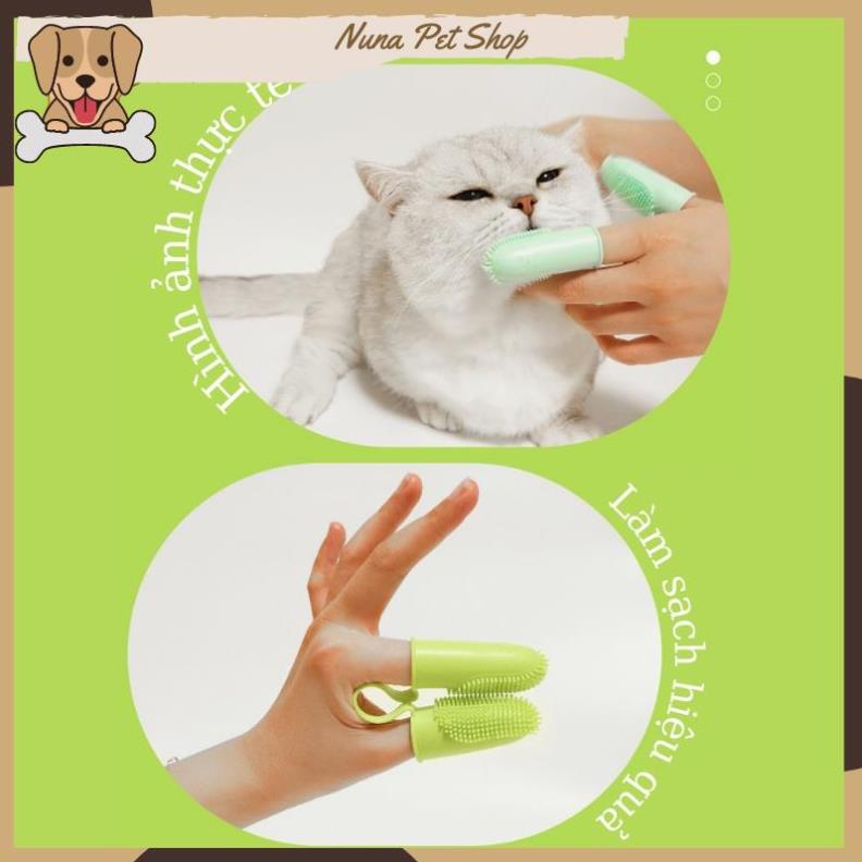Bàn chải đánh răng cho chó mèo - Bàn chải xỏ ngón bằng silicone mềm tiện dụng