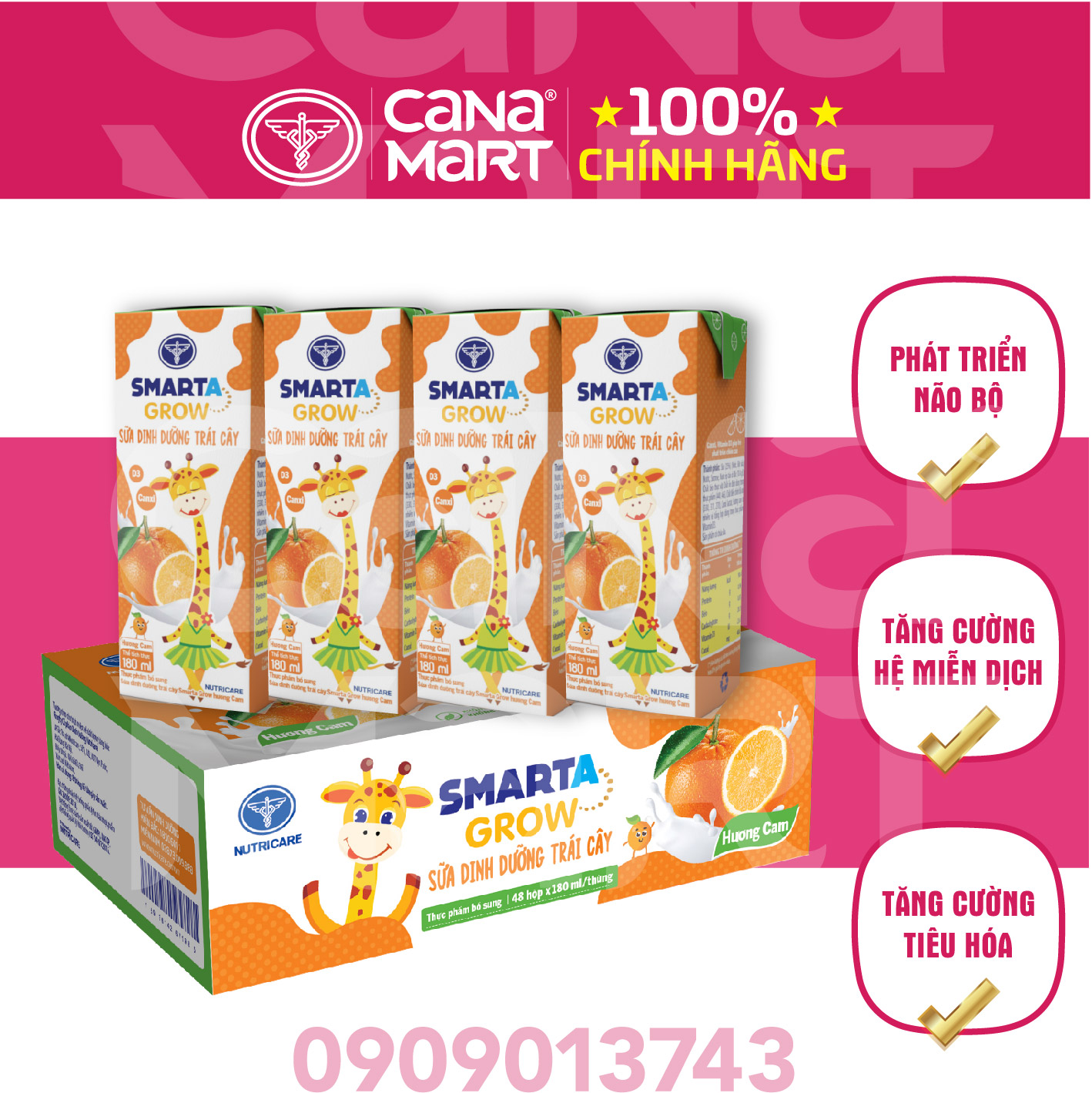 Thùng sữa nước trái cây Smarta Grow , giúp trẻ tăng chiều cao, phát
triển não bộ, dinh dưỡng cho trẻ thấp còi