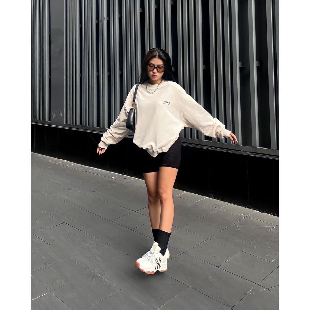Áo Sweater Nỉ Cổ Tròn In Chữ TWENTI Nam Nữ Dáng Rộng 2 Màu So Hot