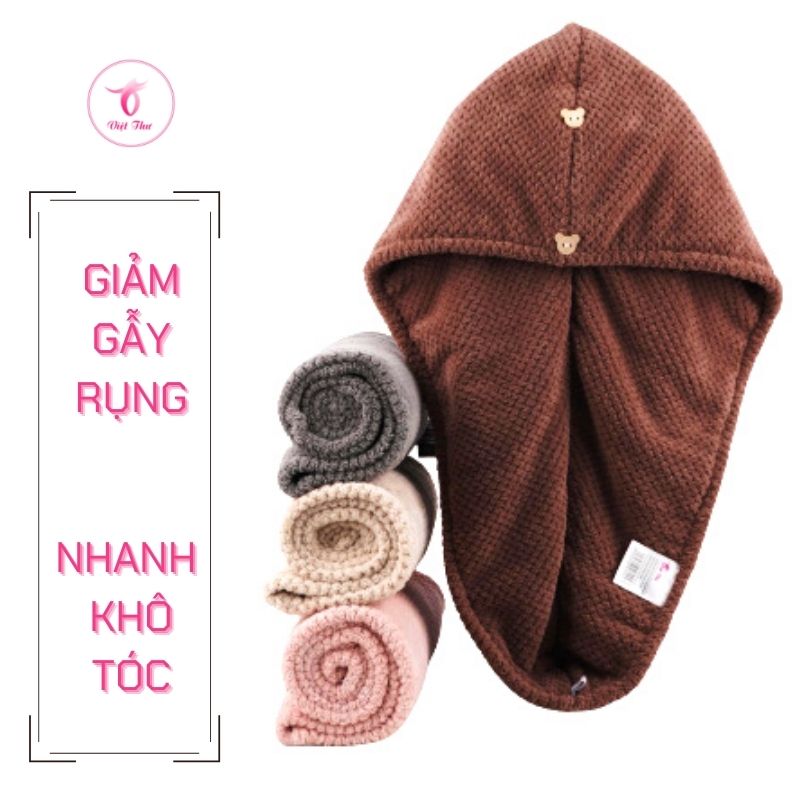 Khăn ủ tóc nhanh khô VIỆT THƯ, khăn quấn tóc microfiber 2 lớp siêu dày, siêu mềm, siêu thấm, 25x65cm, 160gr – Hàng Chính Hãng