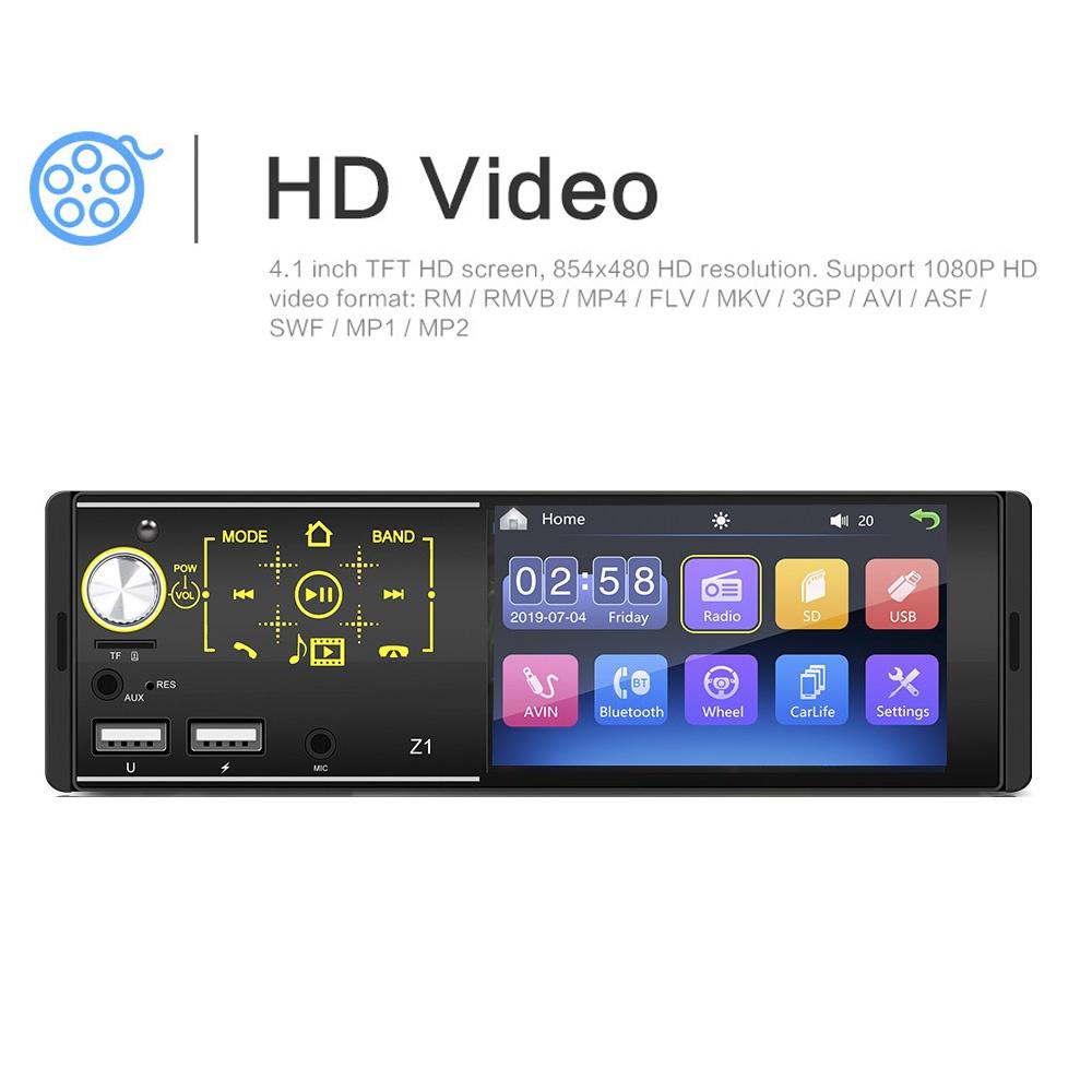 4.1 Inch Touch Screen Car MP5 Player 1Din Auto FM Stereo Audio Radio Bluetooth Steering Wheel Control