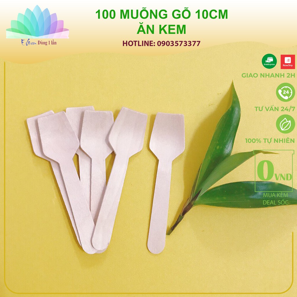 100 Thìa kem gỗ muôi gỗ dùng một lần kiểu Nhật giá rẻ sạch sẽ - E Green Dùng 1 Lần