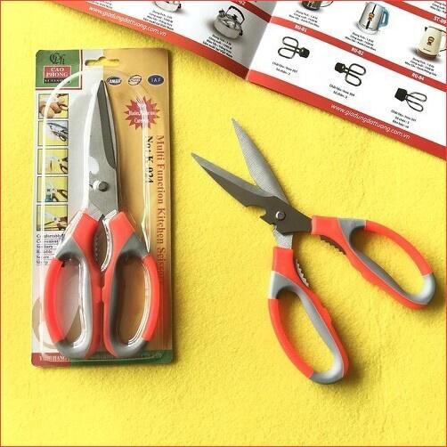 Kéo làm bếp đa năng k-024 bằng thép không gỉ sắc bén chuyên dùng cắt gà, làm cá, cắt thịt, tôn mỏng, cắt giấy, khui nắp