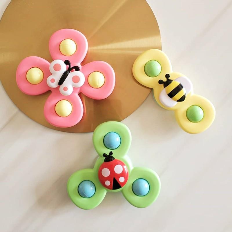 Set 3 đồ chơi con quay spinner hình côn trùng vui nhộn cho bé, bộ 3 chong chóng dính tường cho bé