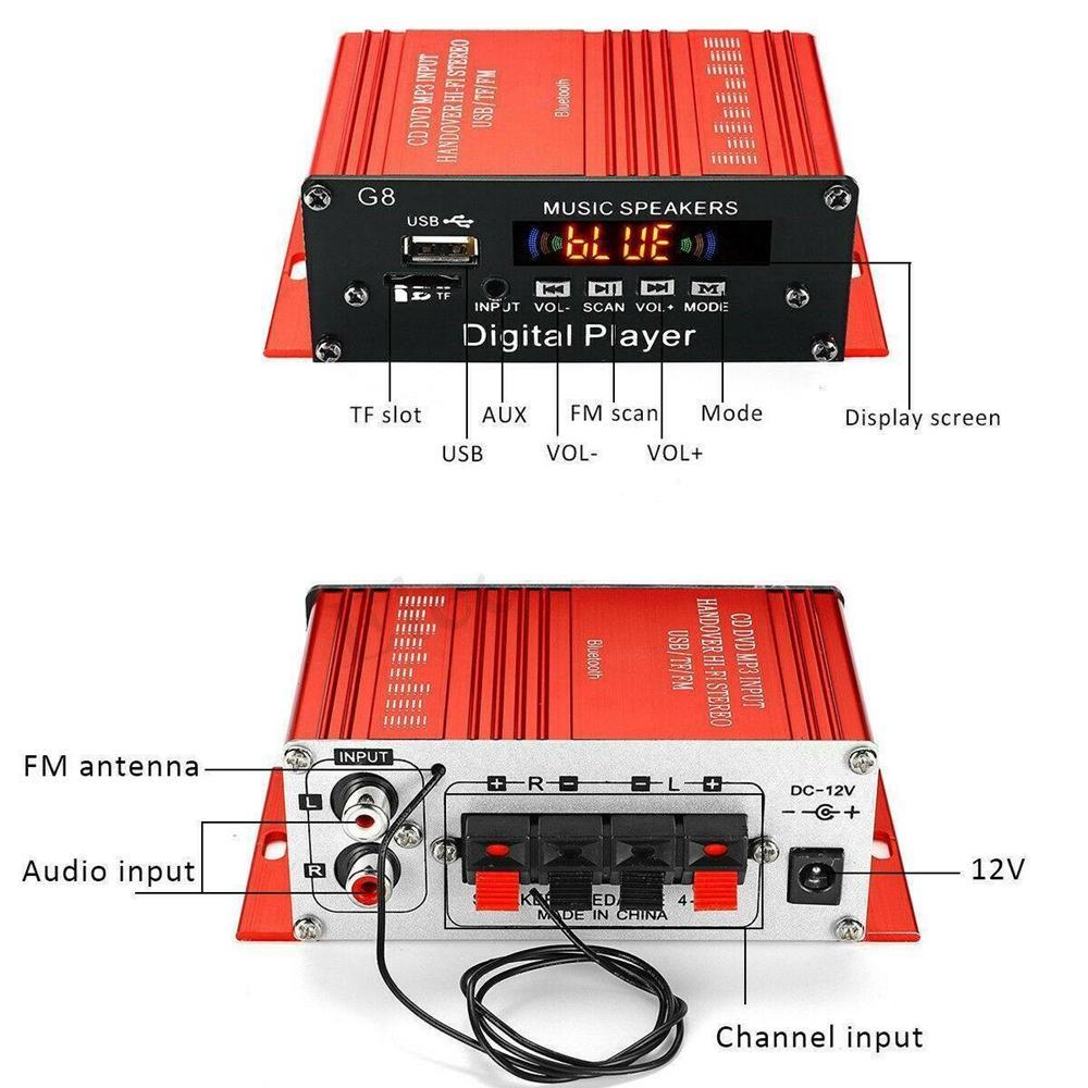 2x G8 200W Bluetooth Audio 2 Channel Amplifier Hi-Fi Integrated Amp 2.0 CH