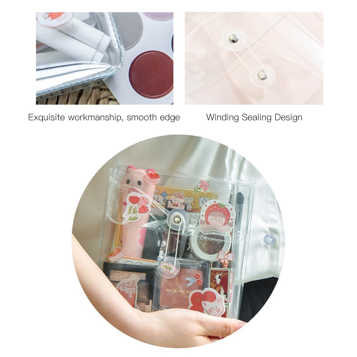 Portable Transparent File Document Bag Pouch Plastic Envelope Bill Invoice Storage Organizer with Button & String Tie