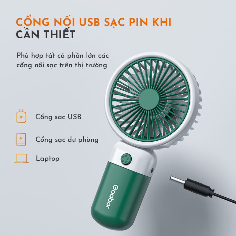 Quạt điện cầm tay mini GFH-N75A nhiều màu sắc kèm giá đỡ để bàn, sạc USB tiện lợi - Hàng chính hãng