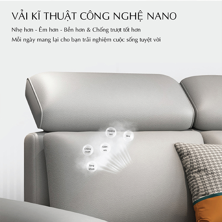 Giường Sofa Vải Sợi Nano Cao Cấp - Ghế Sofa Giường Đa Năng Có Ngăn Chứa Đồ, Khung Thép Chống Gỉ : KT 1M60 X 1M95