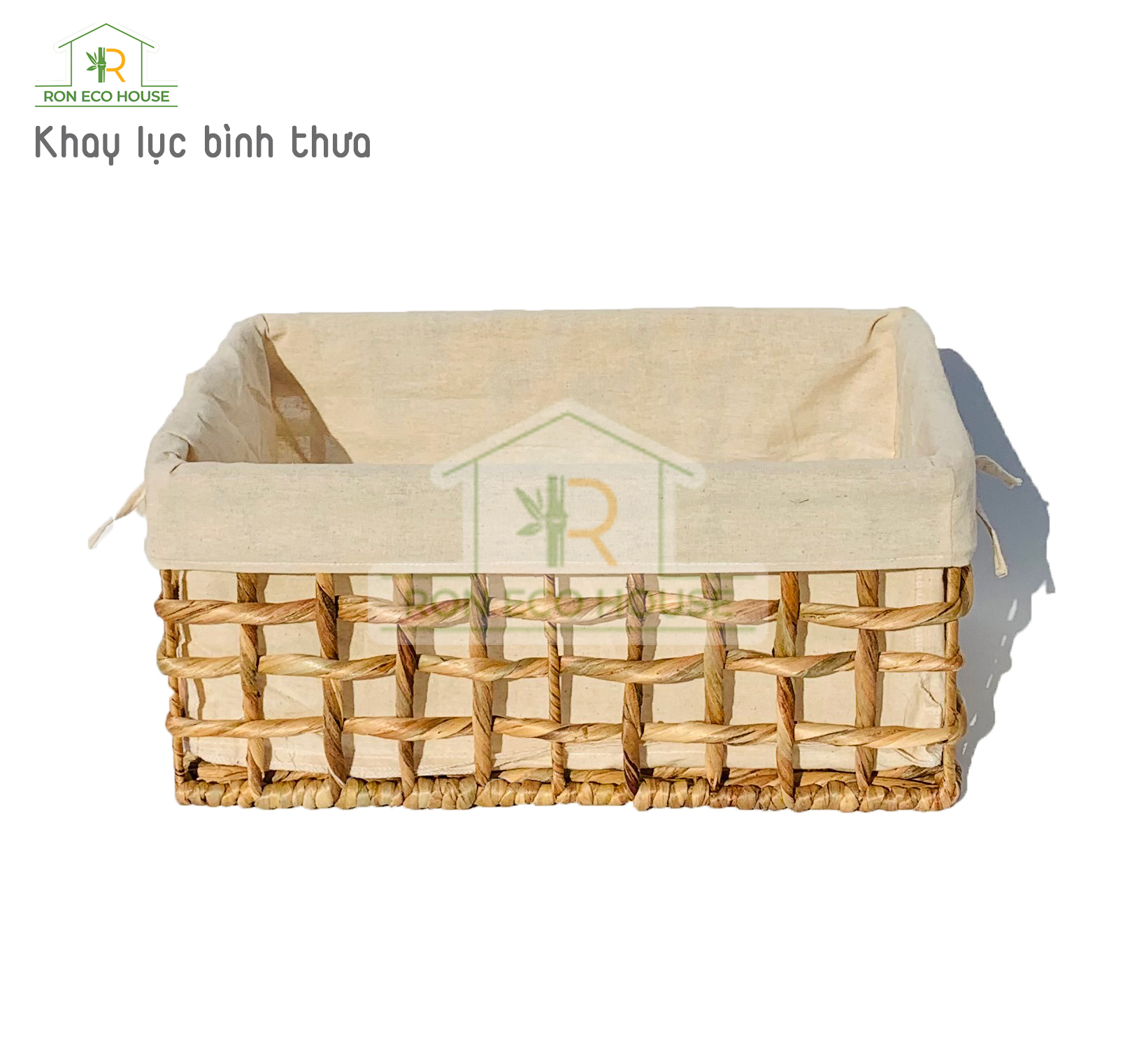 Khay lục bình chữ nhật đan thưa đựng đồ kèm vải lót