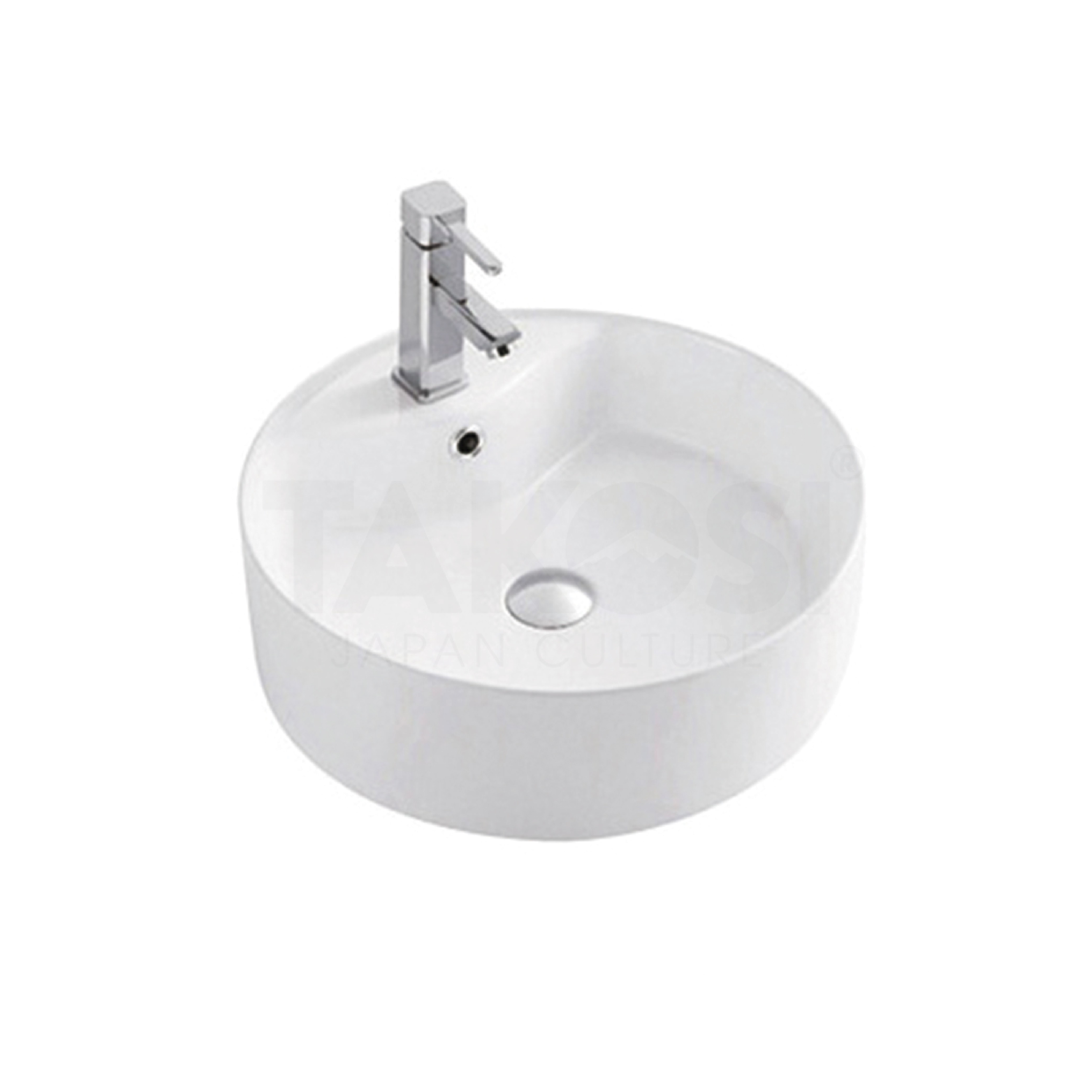 Chậu Lavabo sứ, chậu rửa mặt  phòng tắm hình tròn Takosi TKC66 đặt bàn dùng gia đình, khách sạn - hàng chính hãng bảo hành 10 năm