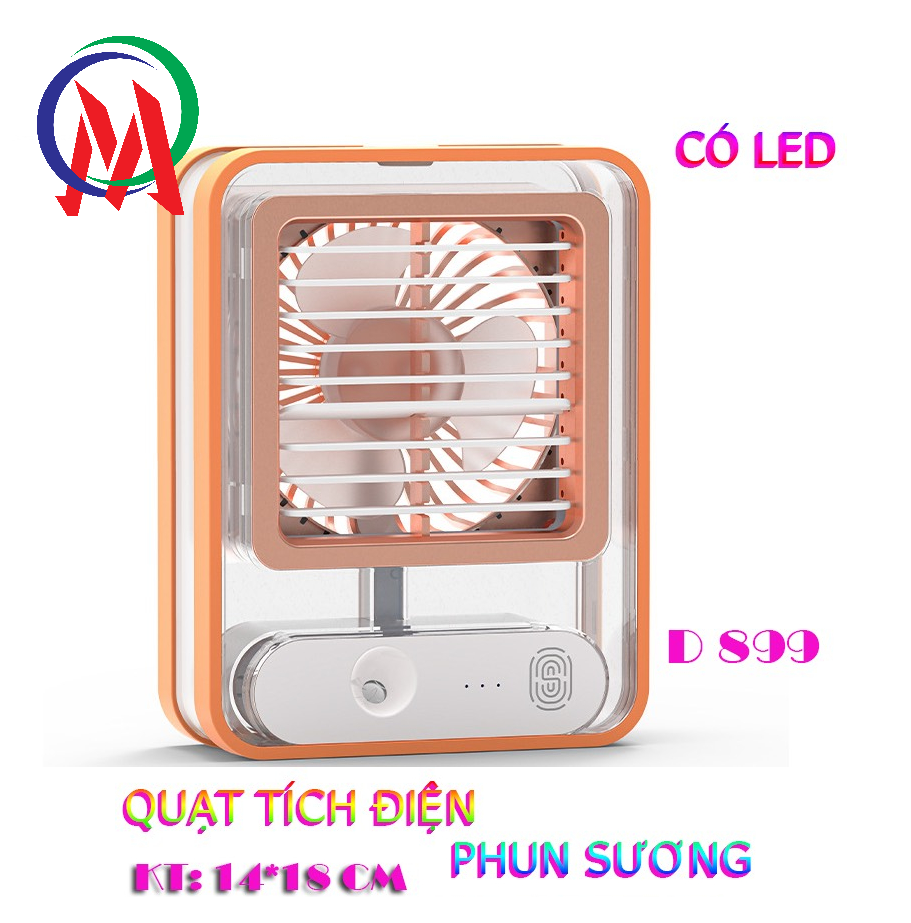 Quạt điều hoà mini để bàn, quạt phun sương sạc tích điện trong suốt 3 cấp độ gió dung tích bình 300ml (D899)