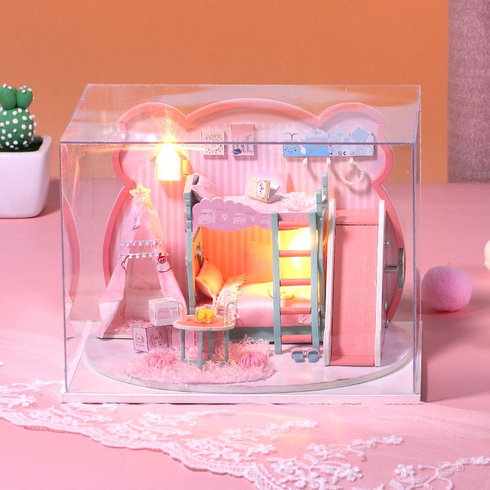 DIY Doll House Toy Wooden Miniatura Kit Dollhouse Toys with Furniture Kit LED Christmas Birthday Gift